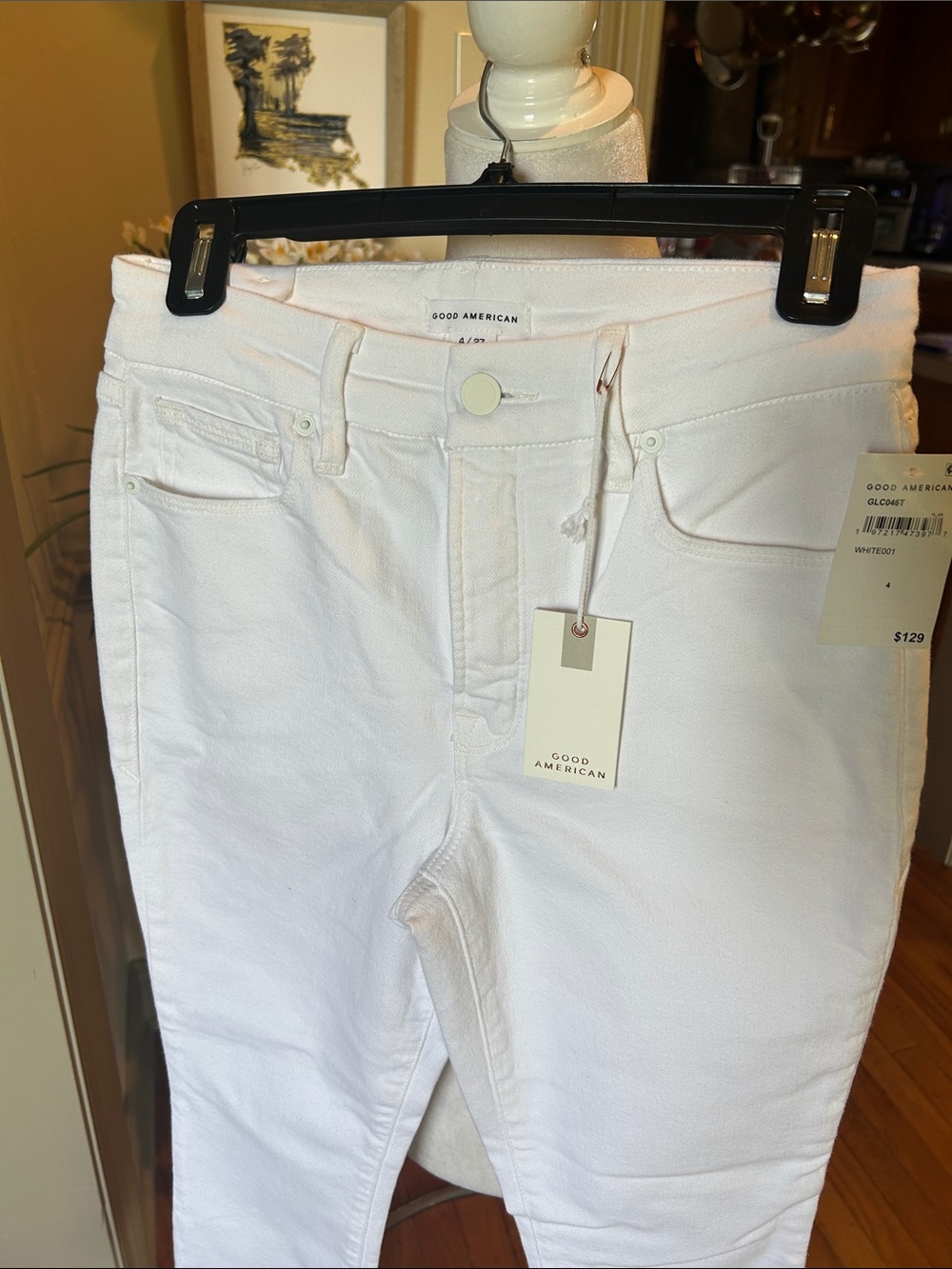 Good American White High-Rise Straight Jeans Crop